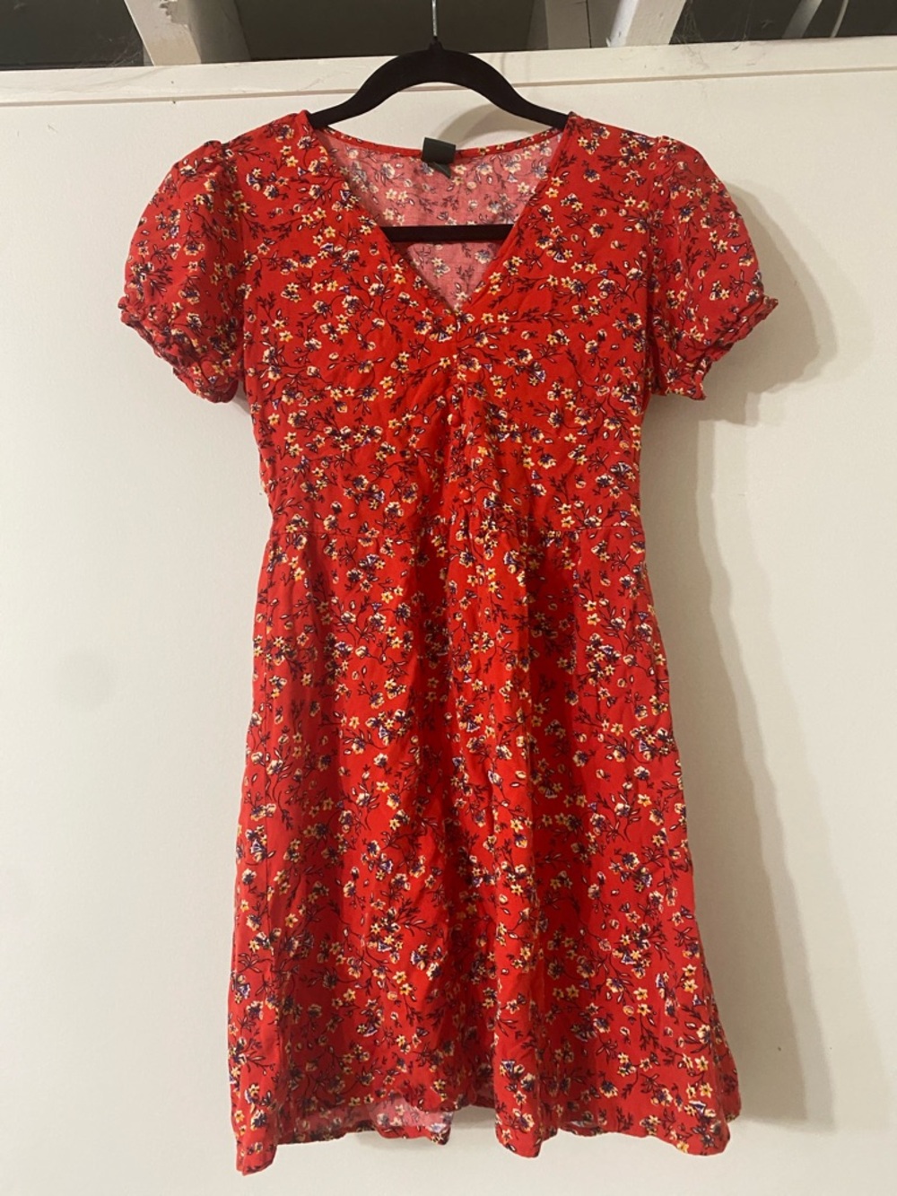 wild fable Red Floral V-Neck Mini Dress
